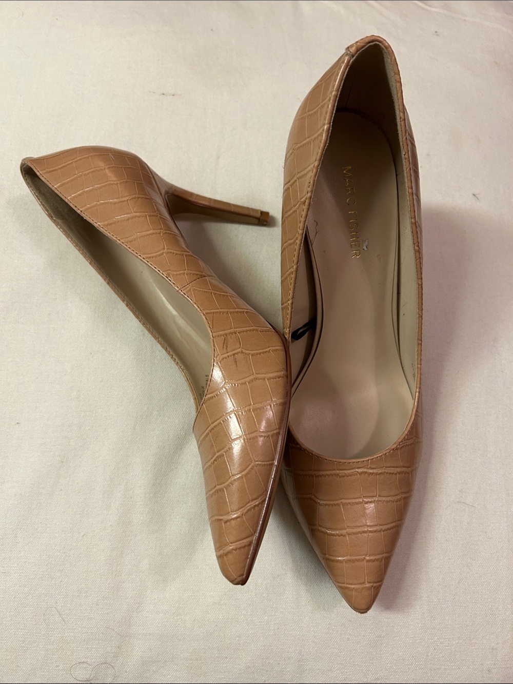 Marc Fisher Tan Croc-Embossed Pointed Toe Stiletto Pumps